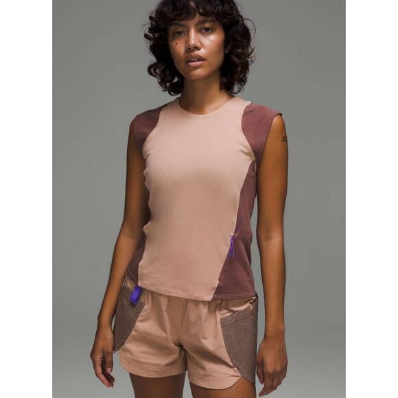 Lululemon Shirt Womens 6 Pink Clay Colorblock Sleeveless Tank Top Hiking W1DSGS - Picture 1 of 10